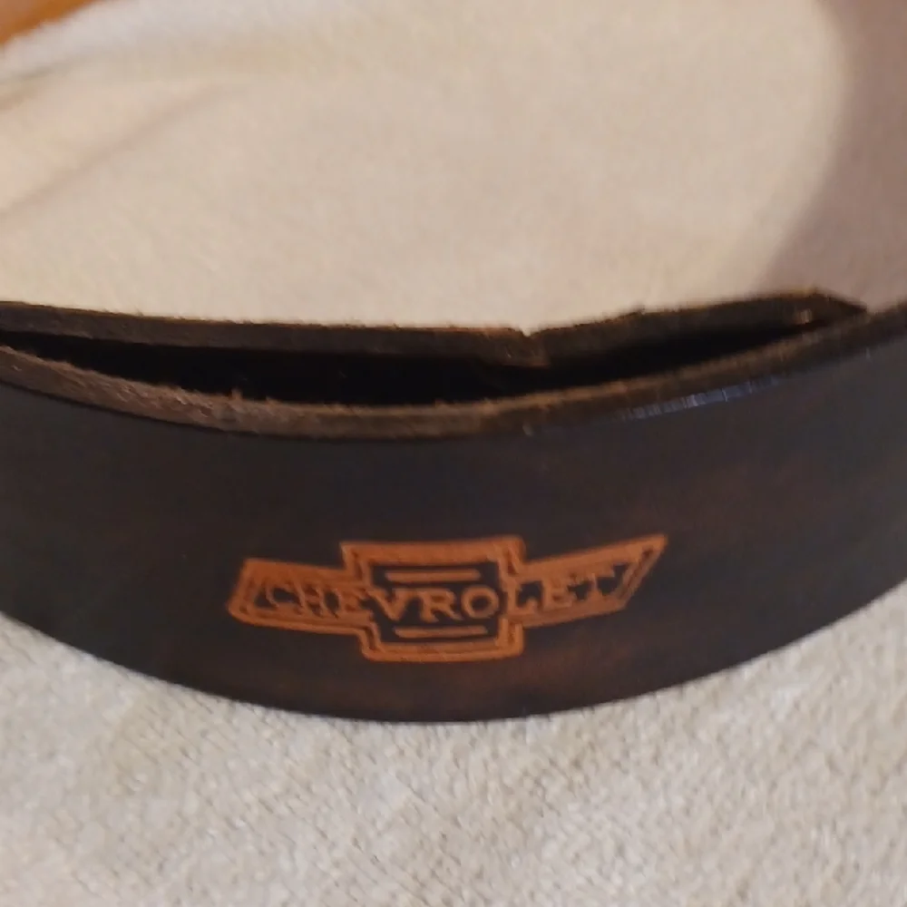 Dark Brown Leather Belt Chevrolet Hand Tooled Leather Belt Size 38